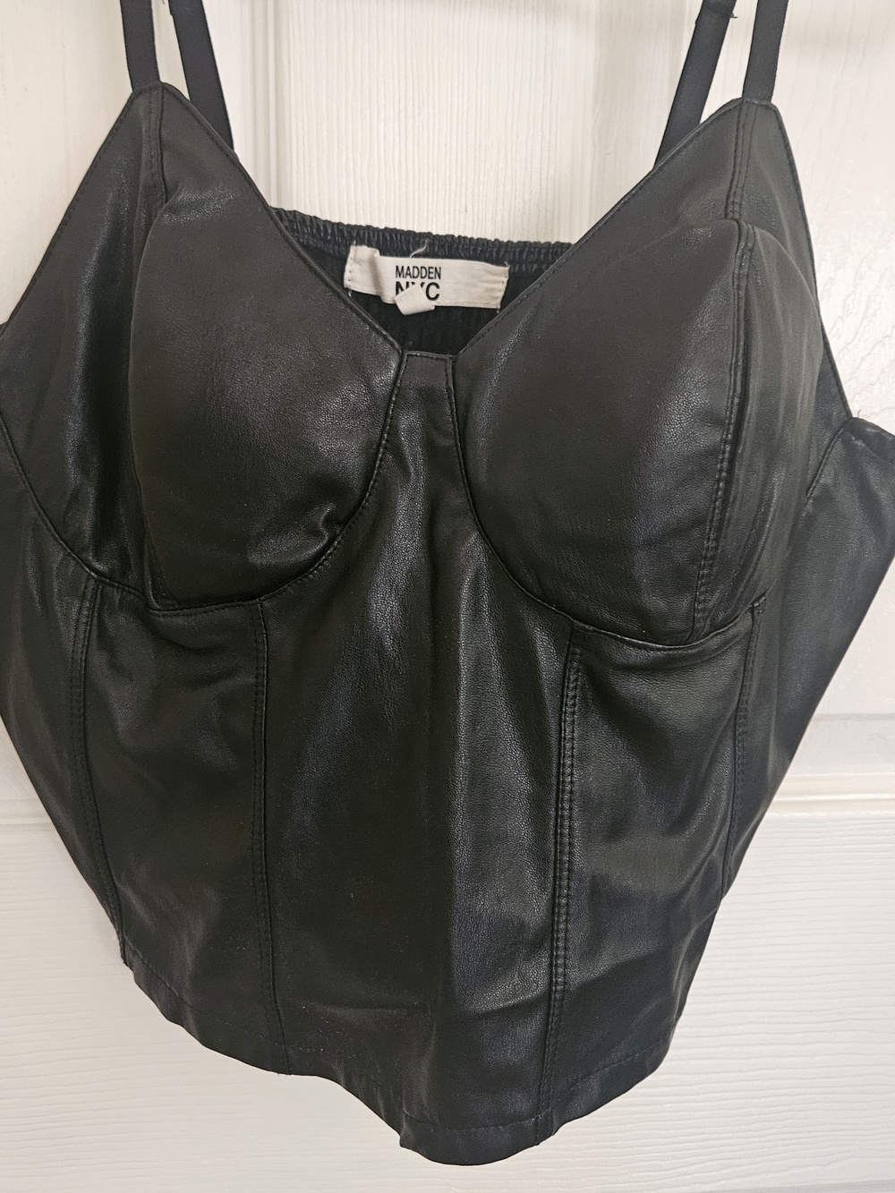 Madden NYC Black Faux Leather Crop Bustier Top